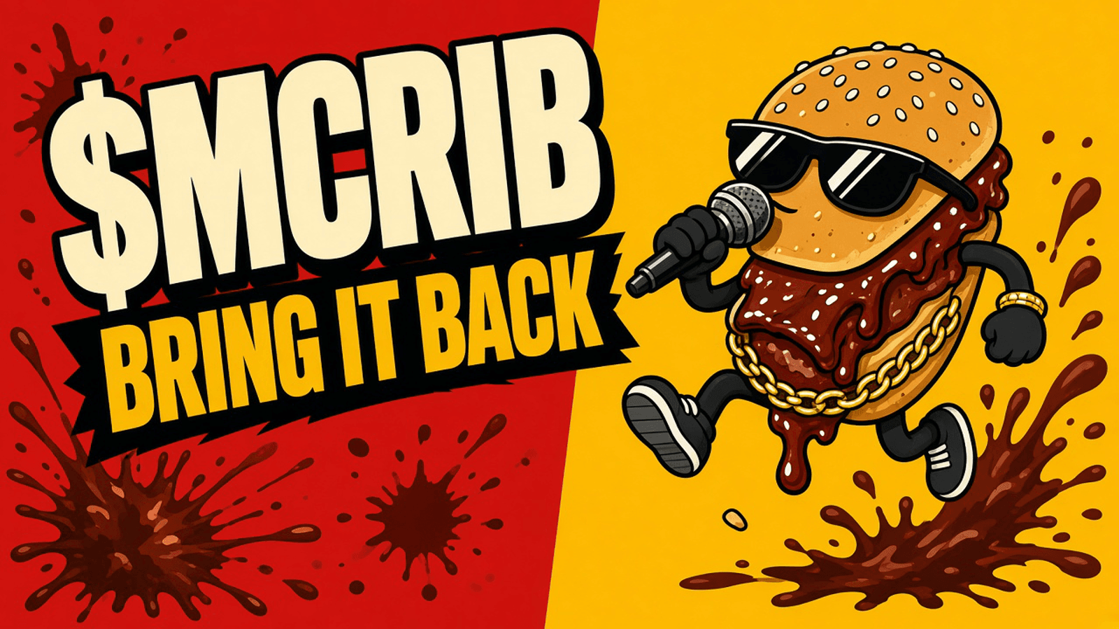 MC RIB, a rib-sandwich rapper with sunglasses, a gold chain, and a microphone, mid-bounce beside the words Bring It Back
